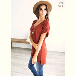 Cuffed sleeve v-neck